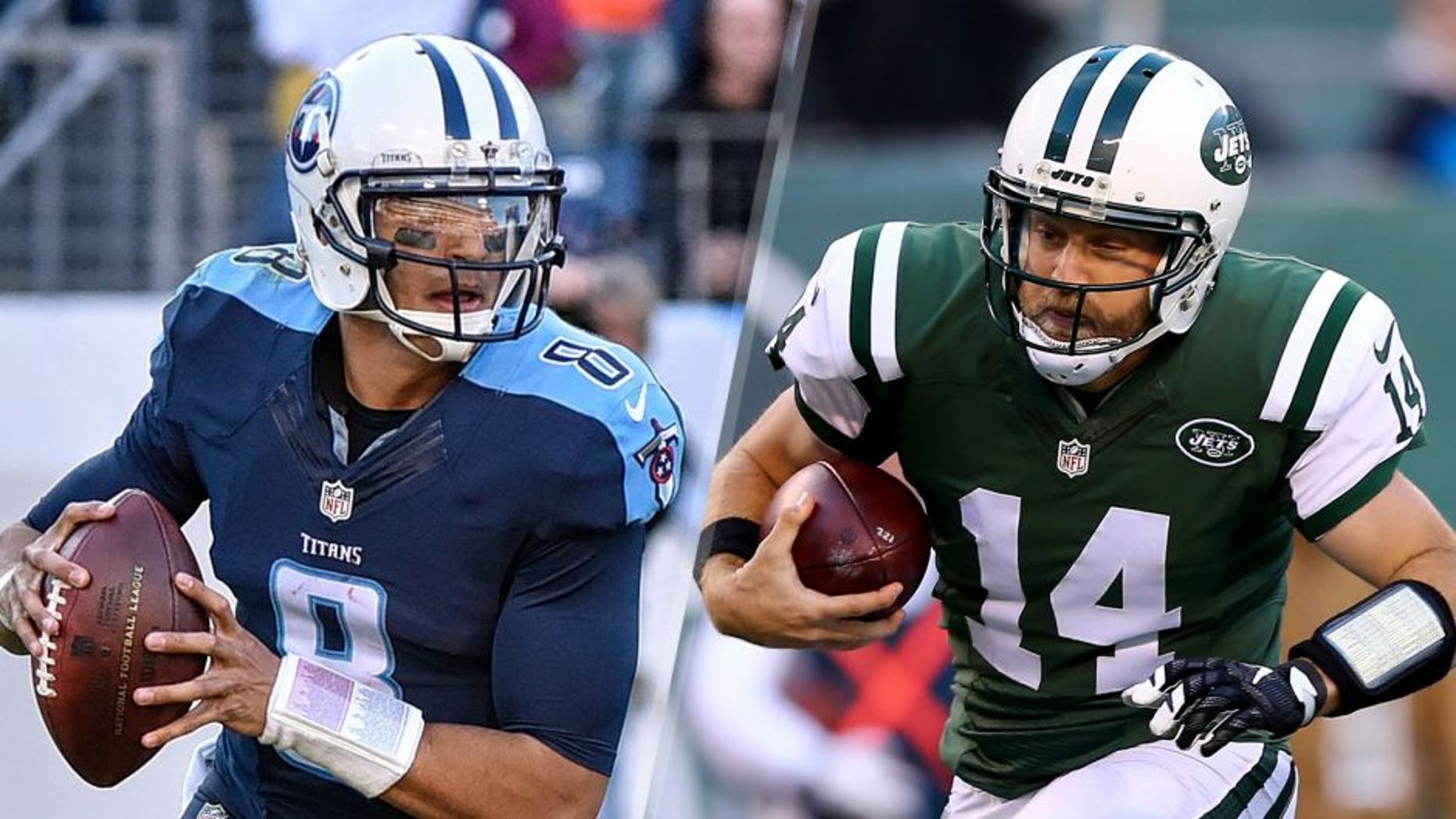 Quarterback Marcus Mariota #8 of the Tennessee Titans plays against the Jacksonville Jaguars at Nissan Stadium on December 6, 2015 in Nashville, Tennessee. (Photo by Frederick Breedon/Getty Images) Ryan Fitzpatrick #14 of the New York Jets scrambles in the third quarter against the Miami Dolphins on November 29, 2015 at MetLife Stadium in East Rutherford, New Jersey. (Photo by Elsa/Getty Images)