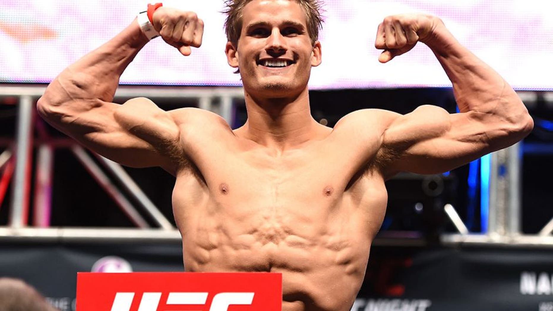 LAS VEGAS, NV - DECEMBER 09: Sage Northcutt weighs in during the UFC Fight Night weigh-in inside MGM Grand Garden Arena on December 9, 2015 in Las Vegas, Nevada. (Photo by Josh Hedges/Zuffa LLC/Zuffa LLC via Getty Images)