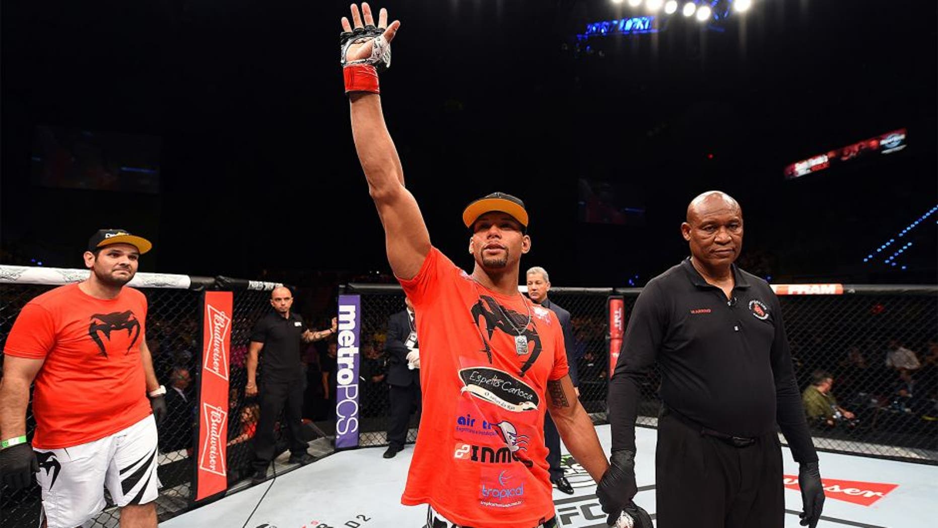 HOLLYWOOD, FL - JUNE 27: Thiago Santos of Brazil celebrates after defeating Steve Bosse of Canada in their middleweight during the UFC Fight Night event at the Hard Rock Live on June 27, 2015 in Hollywood, Florida. (Photo by Josh Hedges/Zuffa LLC/Zuffa LLC via Getty Images)