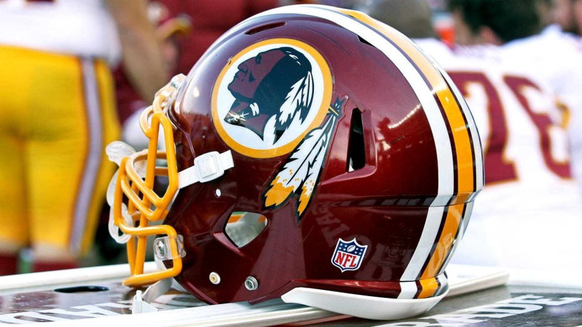Nov 2, 2014; Minneapolis, MN, USA; A Washington Redskins helmet on the bench during the fourth quarter against the Minnesota Vikings at TCF Bank Stadium. The Vikings defeated the Redskins 29-26. Mandatory Credit: Brace Hemmelgarn-USA TODAY Sports