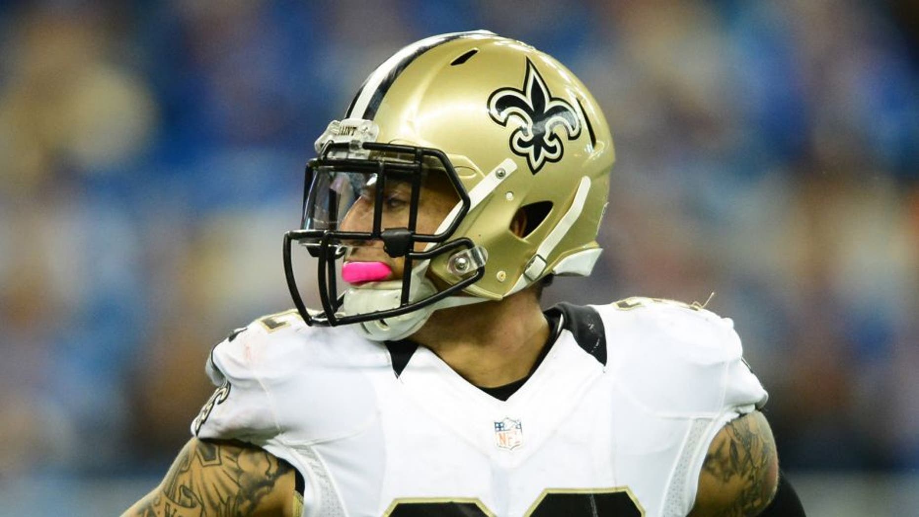 Oct 19, 2014; Detroit, MI, USA; New Orleans Saints strong safety Kenny Vaccaro (32) against the Detroit Lions at Ford Field. Lions defeated the Saints 24-23. Mandatory Credit: Andrew Weber-USA TODAY Sports