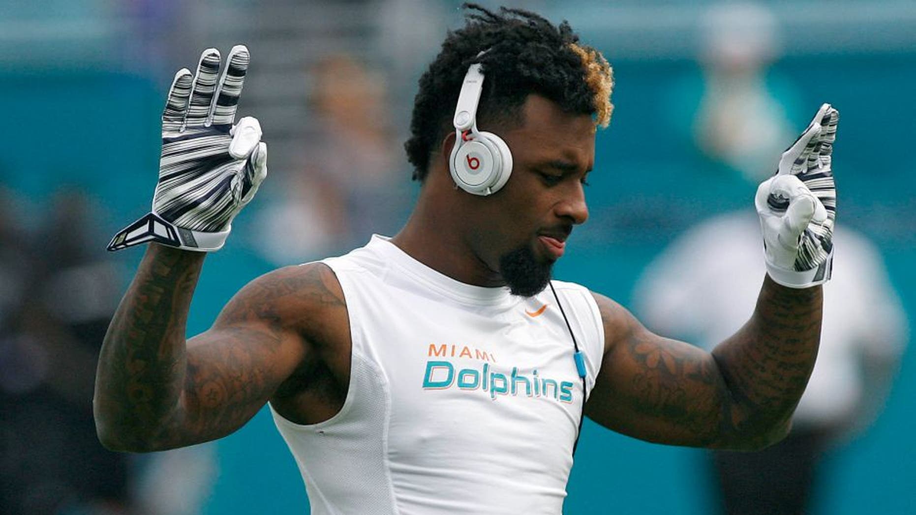 Dec 6, 2015; Miami Gardens, FL, USA; Miami Dolphins wide receiver Jarvis Landry before playing against the Baltimore Ravens at Sun Life Stadium. Mandatory Credit: Andrew Innerarity-USA TODAY Sports