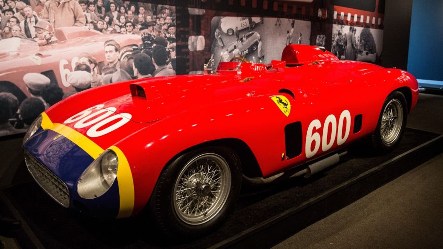 NEW YORK, NY - DECEMBER 04: A 1956 Ferrari 290 MM by Scaglietti sits on display at Sotheby's during a press preview before the "Driven by Disruption" auction on December 4, 2015 in New York City. The auction will include more than 30 vehicles spanning 70 years in automotive innovation. (Photo by Andrew Burton/Getty Images)