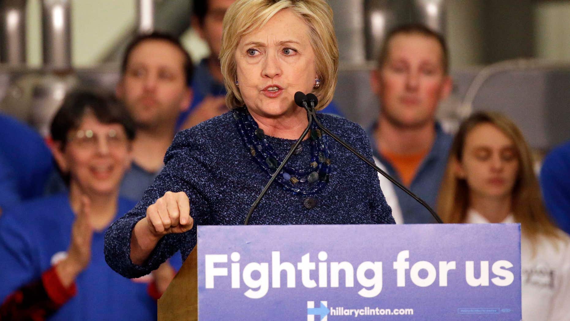 Dec. 11, 2015: Democratic presidential candidate Hillary Clinton speaks to supporters during a campaign stop at a union hall in St. Louis.