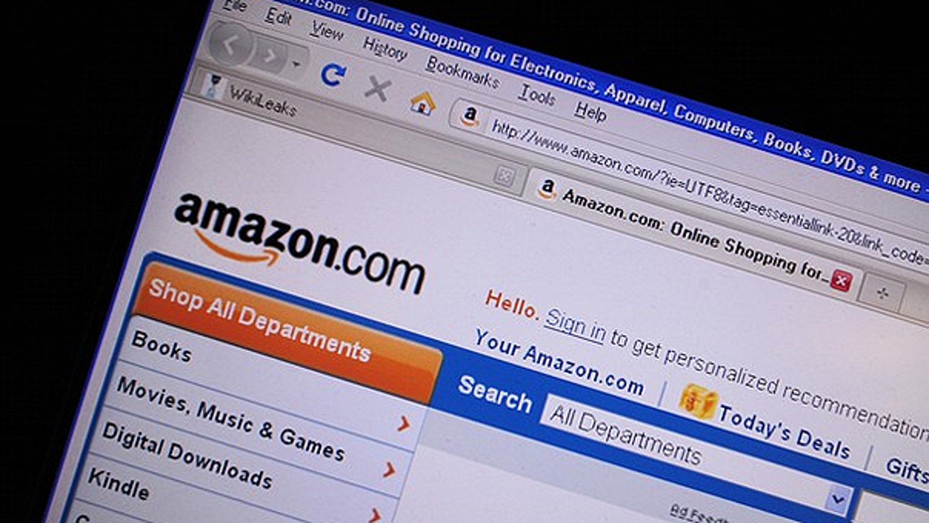 A screenshot of the website for Internet retail giant Amazon.com.