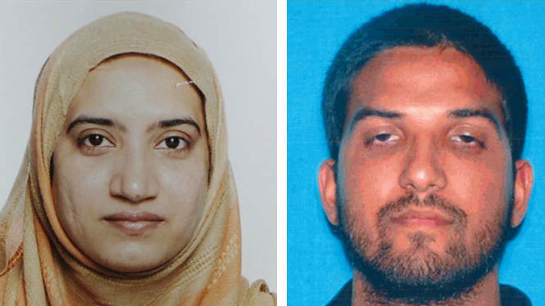 This undated combination of file photos provided by the FBI, left, and the California Department of Motor Vehicles shows Tashfeen Malik, left, and Syed Farook.