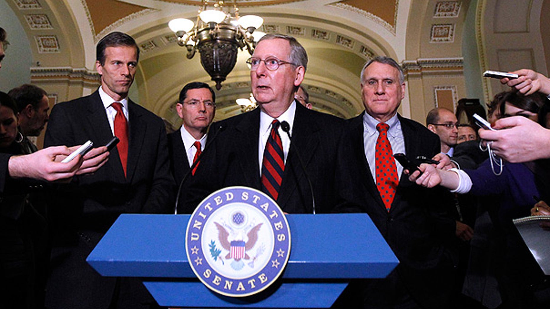 Dec. 7: Senate Minority Leader Mitch McConnell of Kentucky speaks with reporters on Capitol Hill.