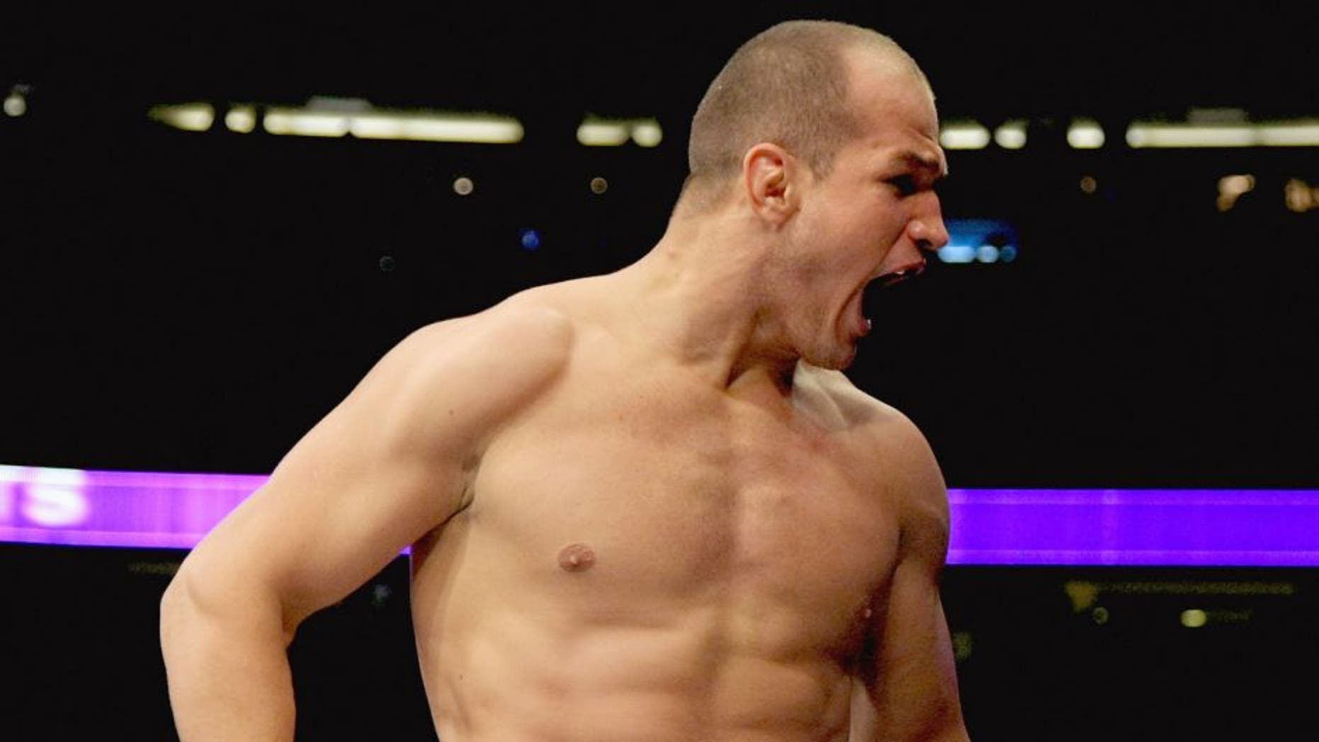 Junior dos Santos celebrates defeating Heavyweight Champion Cain Velasquez by TKO in the first round during the UFC on FOX event at the Honda Center on November 12, 2011 in Anaheim, California. (Photo by Donald Miralle/Zuffa LLC/Zuffa LLC via Getty Images)