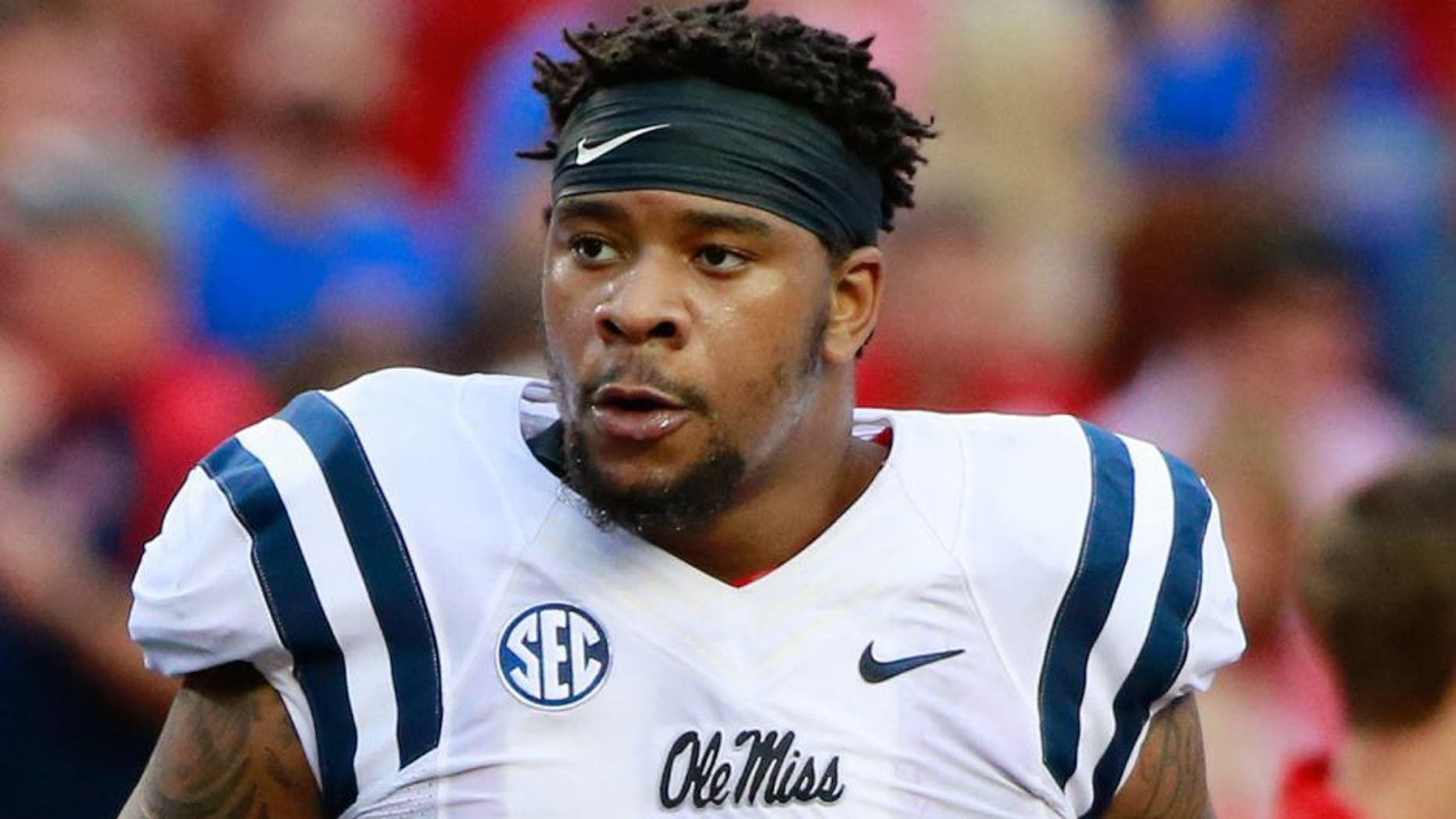 Oct 3, 2015; Gainesville, FL, USA; Mississippi Rebels defensive tackle Robert Nkemdiche (5) works out prior to the game at Ben Hill Griffin Stadium. Mandatory Credit: Kim Klement-USA TODAY Sports