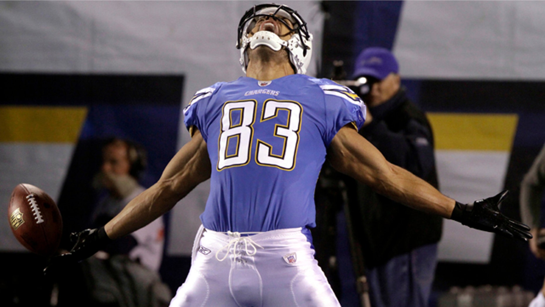 Dec. 15: San Diego Chargers wide receiver Vincent Jackson reacts after scoring a touchdown against the San Francisco 49ers in the first quarter during an NFL football game in San Diego.