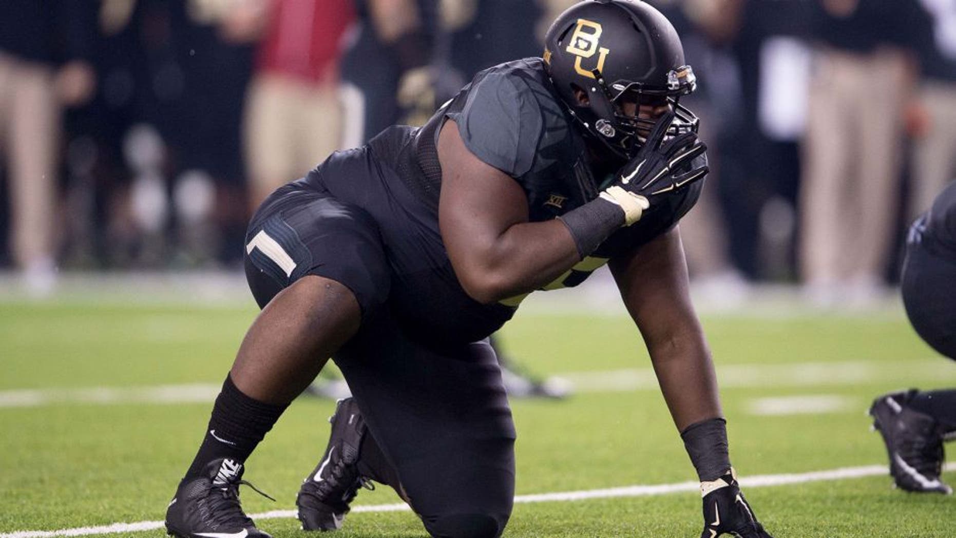 Nov 14, 2015; Waco, TX, USA; Baylor Bears defensive tackle Andrew Billings (75) during the game against the Oklahoma Sooners at McLane Stadium. The Sooners defeat the Bears 44-34. Mandatory Credit: Jerome Miron-USA TODAY Sports