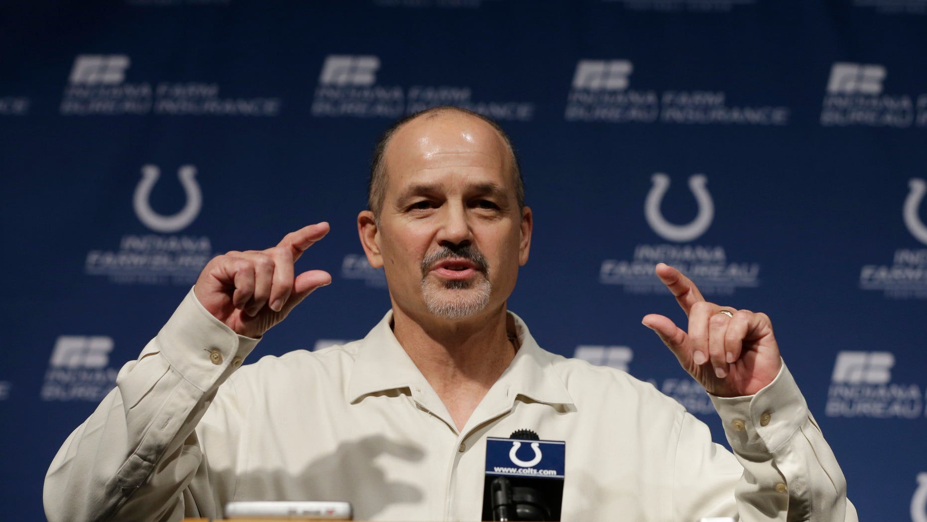 Indianapolis Colts head coach Chuck Pagano speaks during a news conference Monday, Dec. 24, 2012, in Indianapolis. Pagano returns to the team after undergoing successful leukemia treatment. (AP Photo/Darron Cummings)