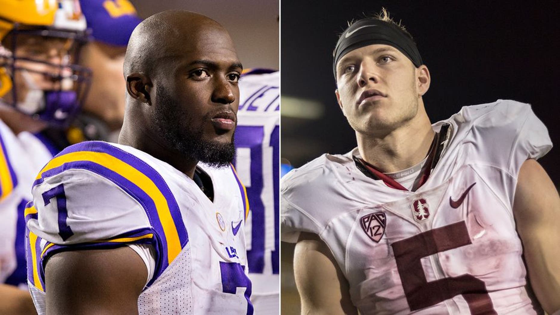 FAYETTEVILLE, AR - NOVEMBER 12: Leonard Fournette #7 of the LSU Tigers on the sidelines during a game against the Arkansas Razorbacks at Razorback Stadium on November 12, 2016 in Fayetteville, Arkansas. The Tigers defeated the Razorbacks 38-10. (Photo by Wesley Hitt/Getty Images) BERKELEY, CA - NOVEMBER 19: Christian McCaffrey #19 of the Stanford Cardinal plays in the 119th Big Game between Stanford and California on November 19, 2016 at Memorial Stadium in Berkeley, California. (Photo by David Madison/Getty Images)