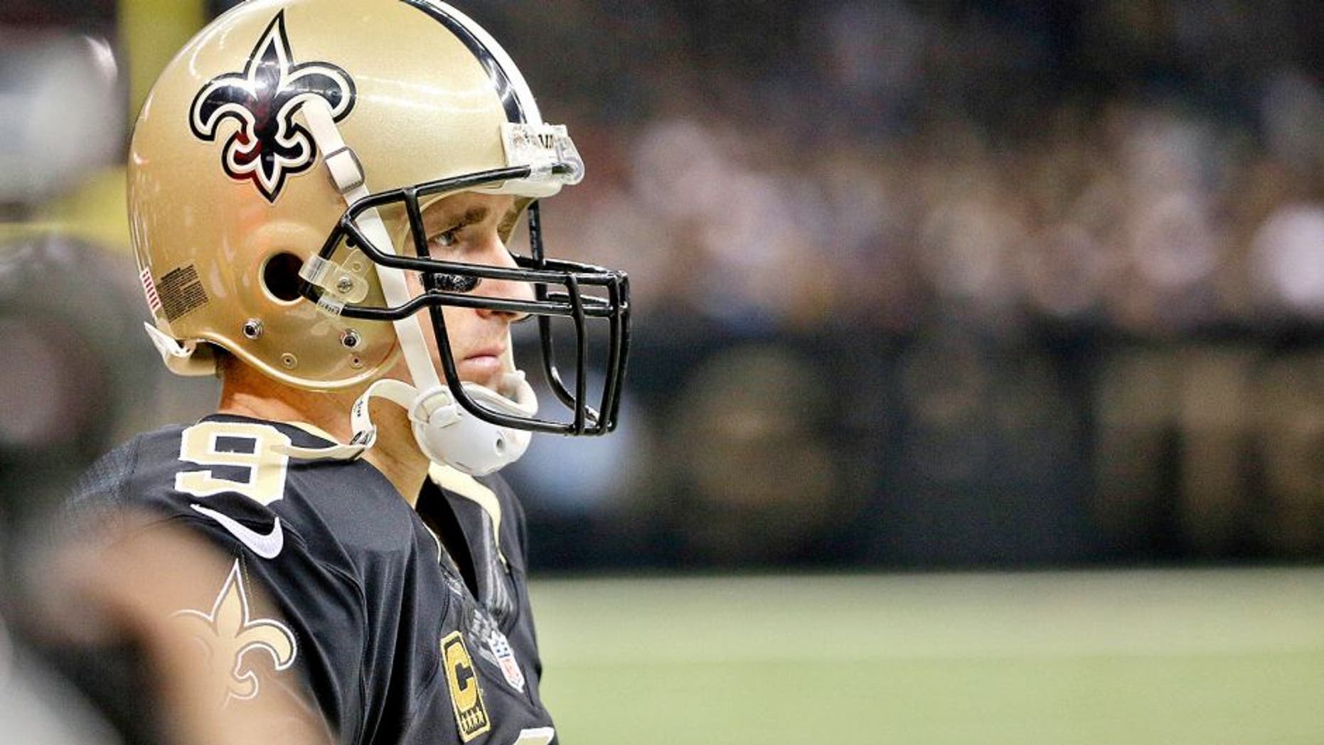 Dec 21, 2015; New Orleans, LA, USA; New Orleans Saints quarterback Drew Brees (9) against the Detroit Lions during the second quarter a game at the Mercedes-Benz Superdome. Mandatory Credit: Derick E. Hingle-USA TODAY Sports