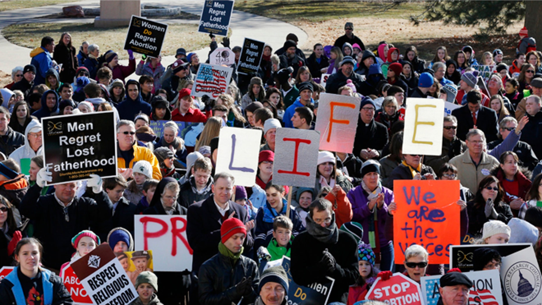 Jan. 22, 2013: Abortion opponents rally at the steps of the Kansas Statehouse in Topeka, Kan.