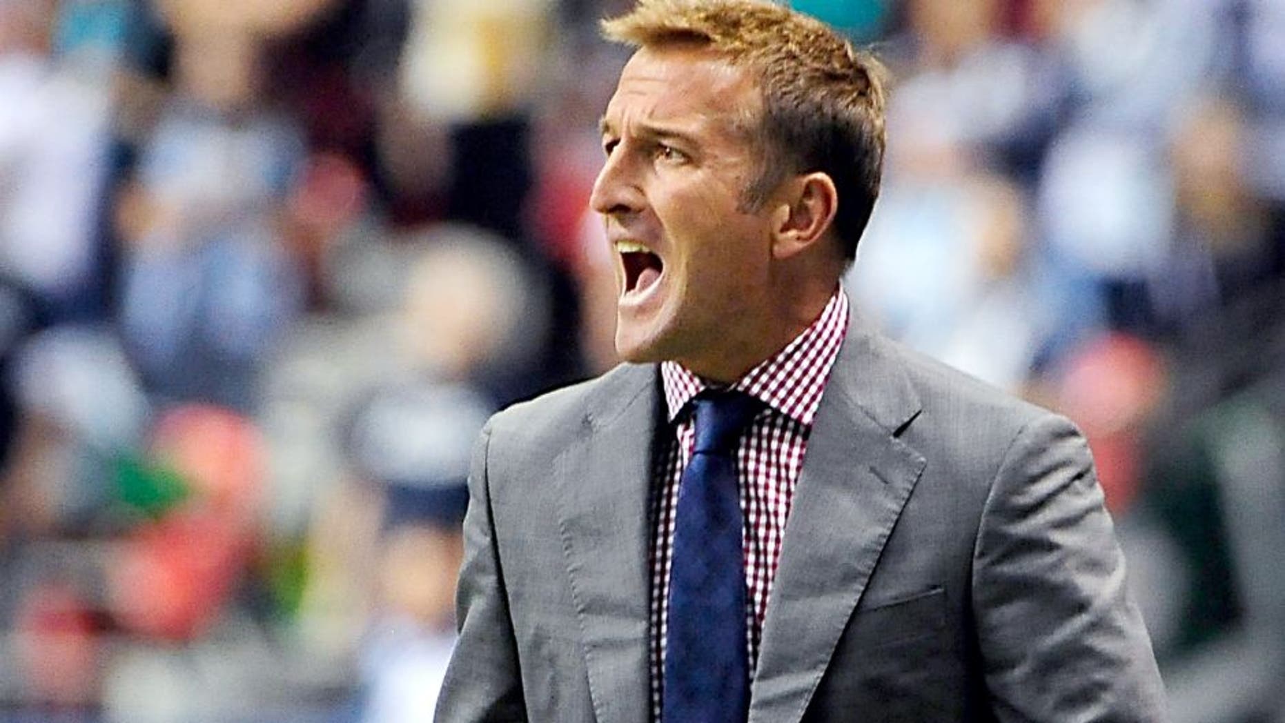 Sep 28, 2013; Vancouver, British Columbia, CAN; Real Salt Lake head coach Jason Kreis during the second half against the Vancouver Whitecaps at BC Place. The Real Salt Lake won 1-0. Mandatory Credit: Anne-Marie Sorvin-USA TODAY Sports