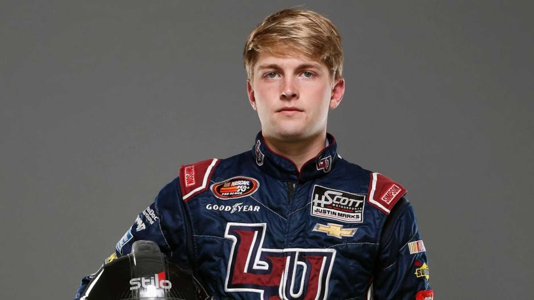 MOORESVILLE, NC - DECEMBER 10: William Byron, Champion of the K&N Pro Series East, poses for a portrait during the NWAAS Series Champions Media Day and Champions Portraits at GoPro Motorplex on December 10, 2015 in Mooresville, North Carolina. (Photo by Streeter Lecka/NASCAR via Getty Images)