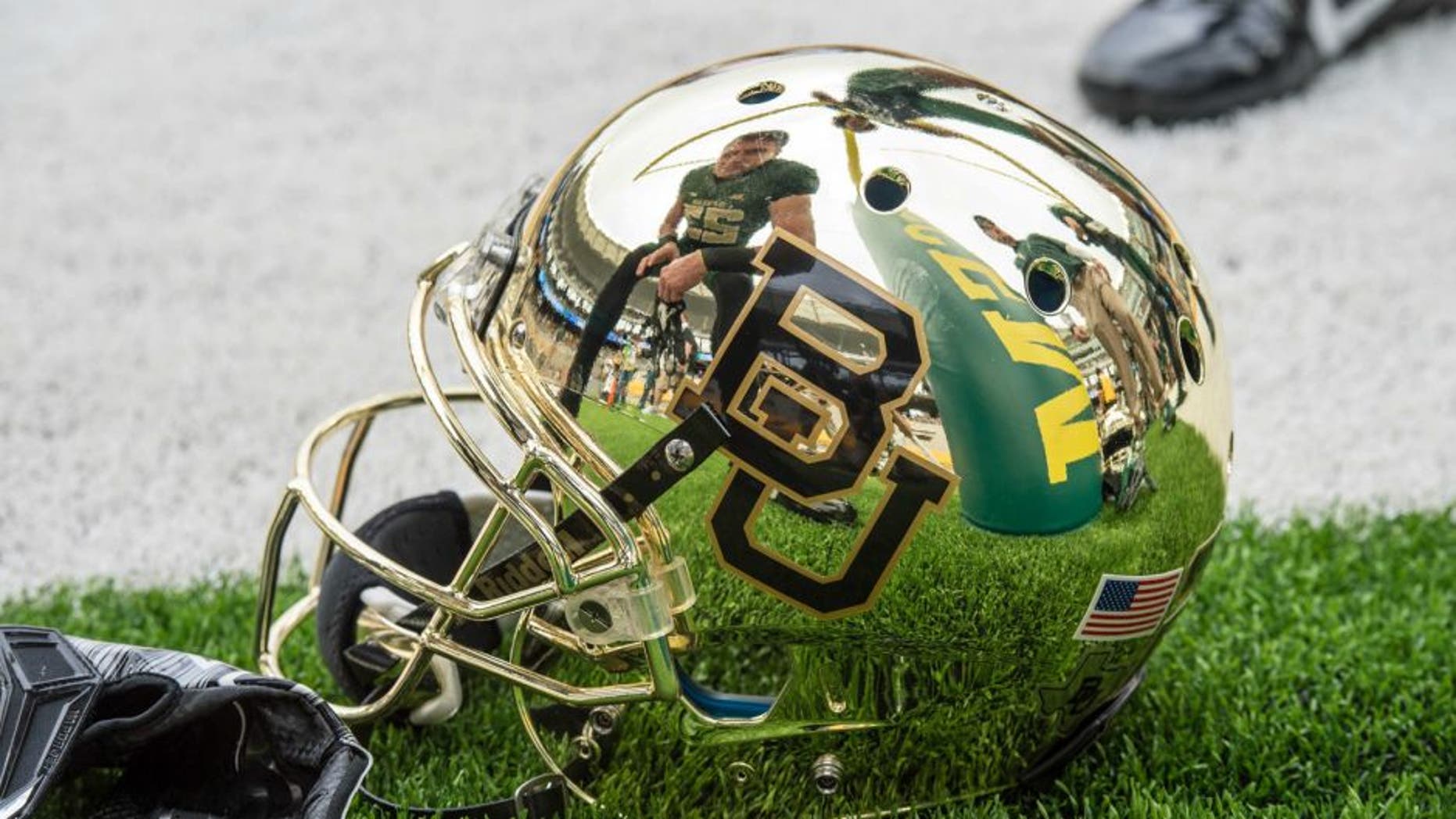 Oct 11, 2014; Waco, TX, USA; A view of the helmet of Baylor Bears running back Clay Fuller (23) before the game against the TCU Horned Frogs at McLane Stadium. The Bears defeat Horned Frogs 61-58. Mandatory Credit: Jerome Miron-USA TODAY Sports