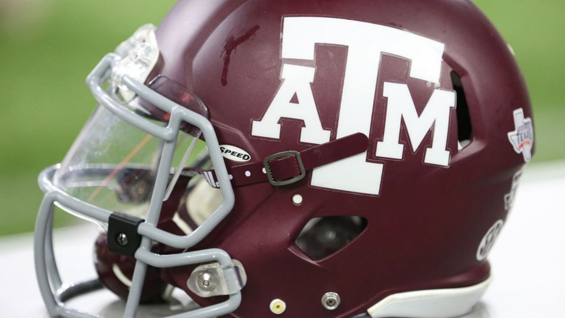 Sep 5, 2015; Houston, TX, USA; A view of a Texas A&M Aggies helmet at NRG Stadium. Aggies won 38 to 17. Mandatory Credit: Thomas B. Shea-USA TODAY Sports