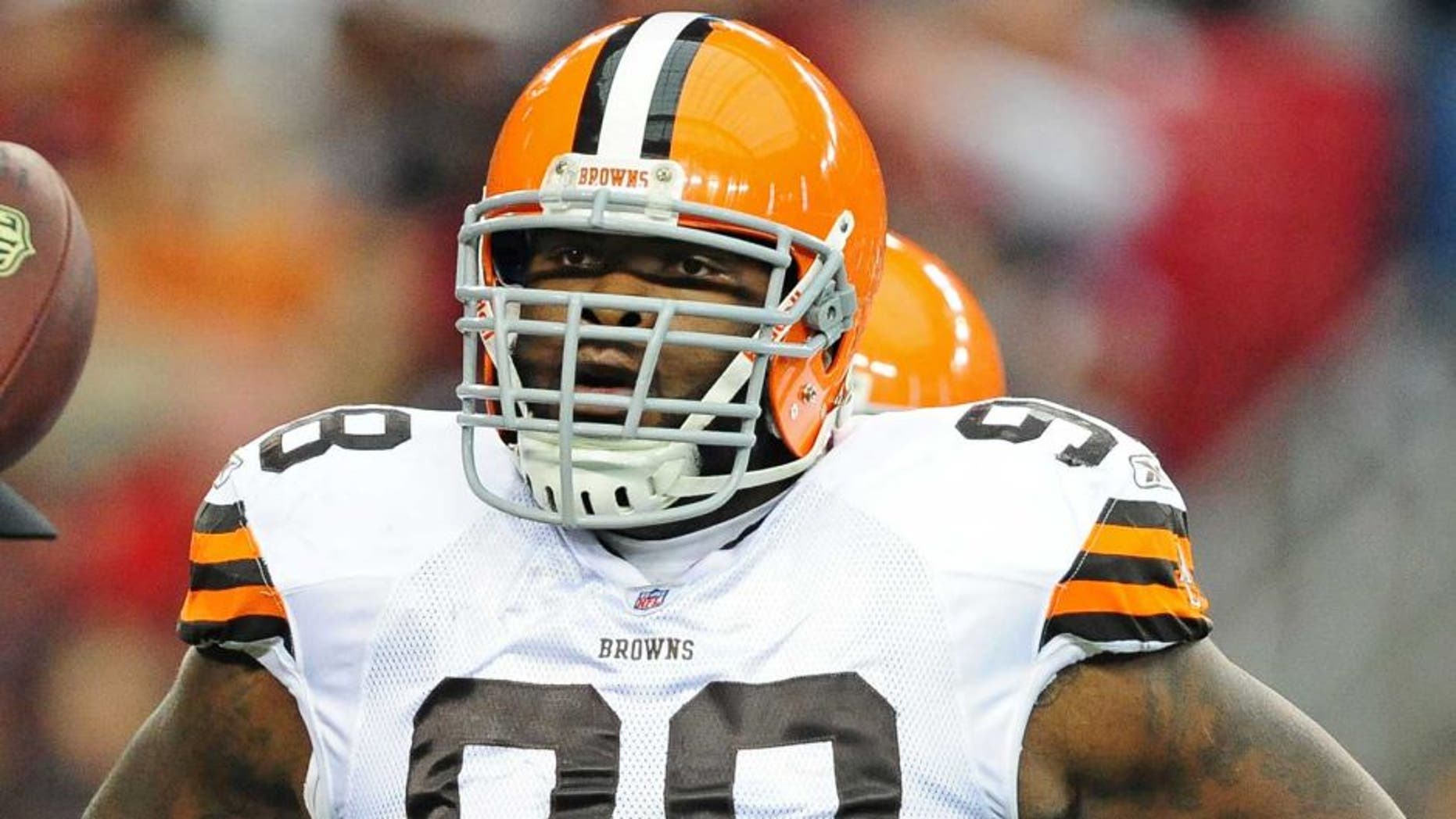 Dec. 18, 2011; Glendale, AZ, USA; Cleveland Browns defensive lineman Phil Taylor against the Arizona Cardinals at University of Phoenix Stadium. The Cardinals defeated the Browns 20-17 in overtime. Mandatory Credit: Mark J. Rebilas-USA TODAY Sports