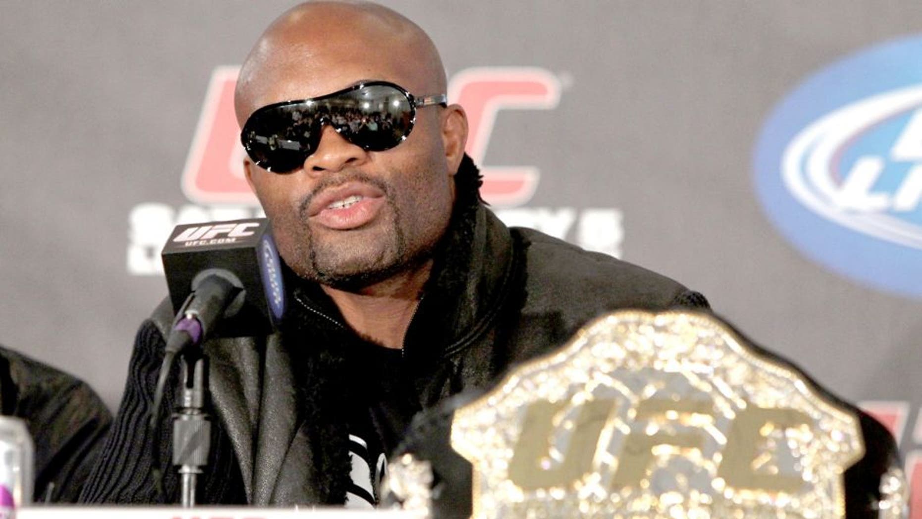 LAS VEGAS - FEBRUARY 02: UFC Middleweight Champion Anderson Silva at the UFC 126 pre-fight press conference at the Mandalay Bay Resort and Casino on February 2, 2011 in Las Vegas, Nevada. (Photo by Josh Hedges/Zuffa LLC/Zuffa LLC via Getty Images) *** Local Caption *** Anderson Silva