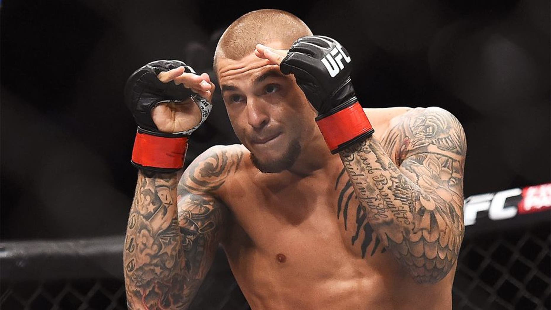 NEW ORLEANS, LA - JUNE 06: Dustin Poirier squares up against Yancy Medeiros in their lightweight bout during the UFC Fight Night event at Smoothie King Center on June 6, 2015 in New Orleans, Louisiana. (Photo by Stacy Revere/ Zuffa LLC/Zuffa LLC via Getty Images)
