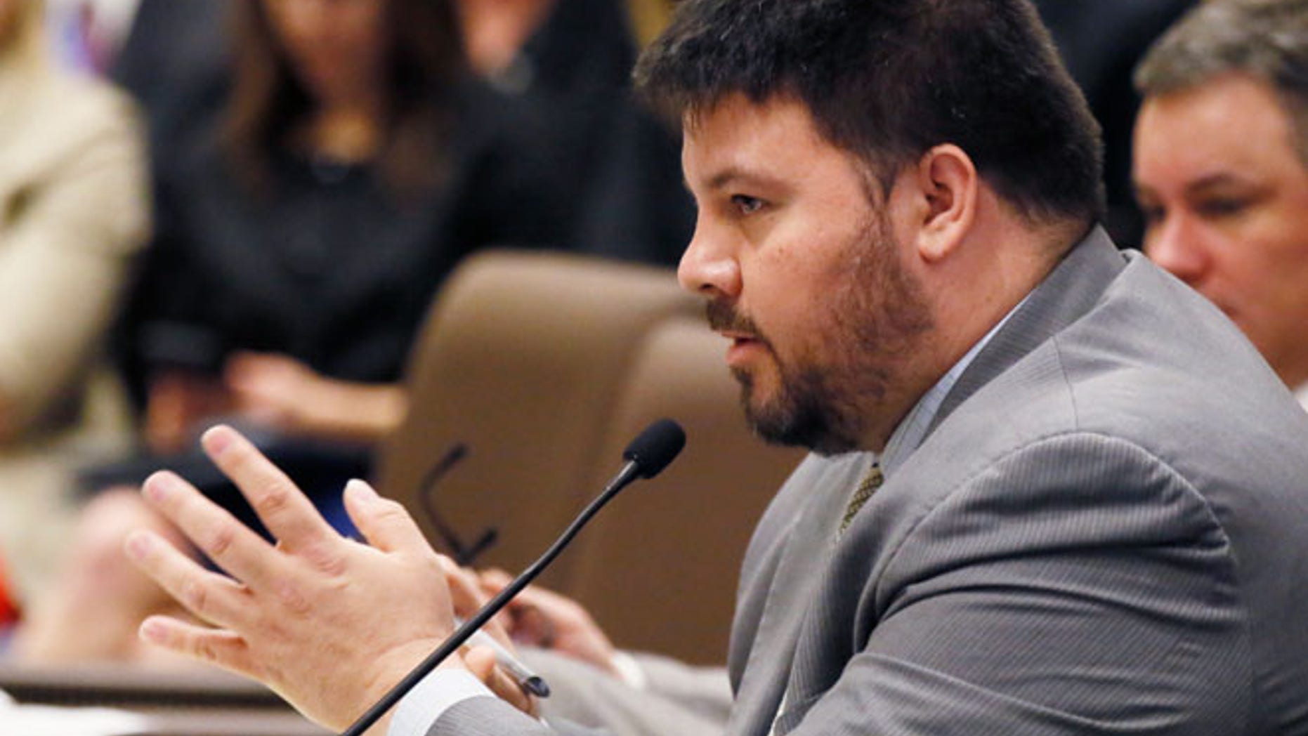 FILE 2017: Feb. 22, 2017 file photo, Oklahoma state Sen. Ralph Shortey, R-Oklahoma City, speaks during a Senate committee meeting.
