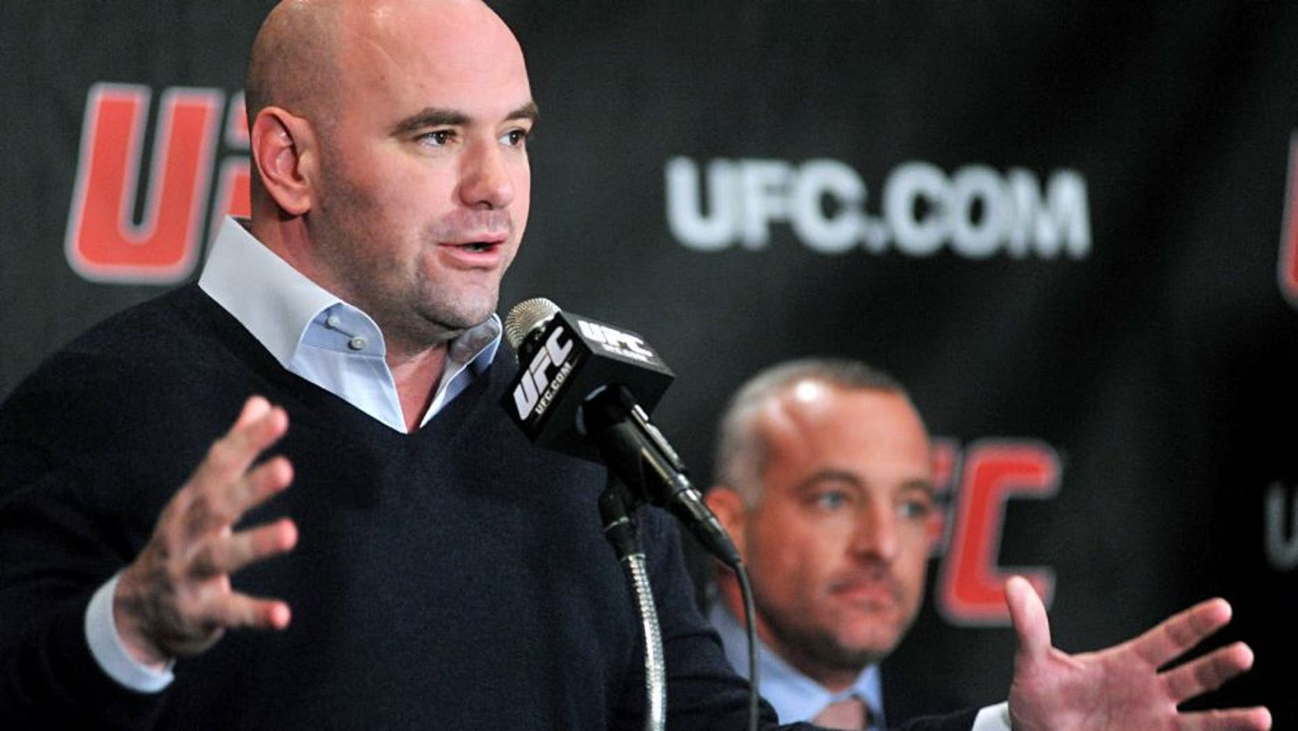 NEW YORK, NY - JANUARY 13: UFC President Dana White and Co-Owner/Chair/CEO, UFC Lorenzo Fertitta attend UFC press conference at Madison Square Garden on January 13, 2011 in New York City. (Photo by Henry S. Dziekan III/WireImage)