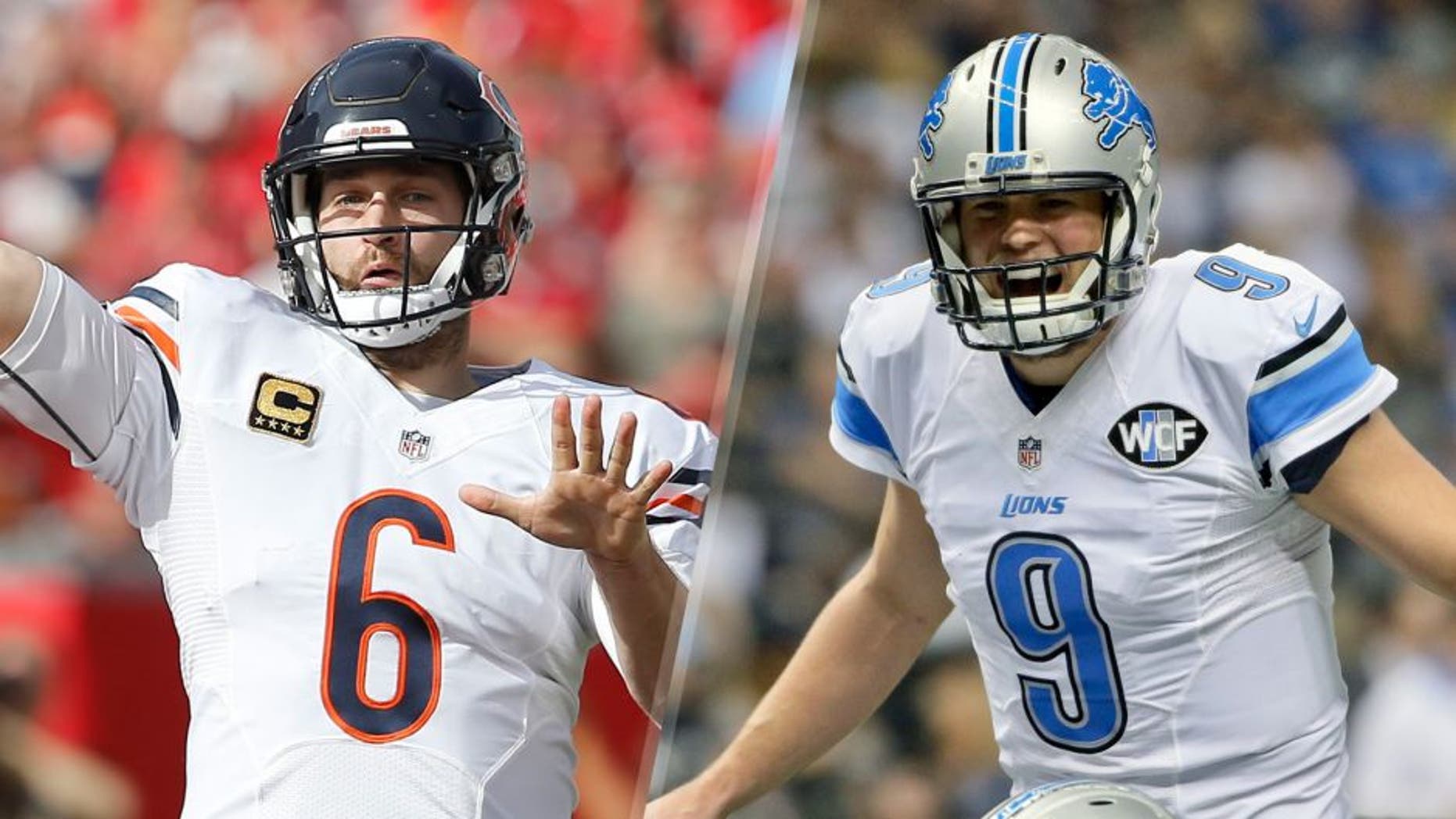 Dec 27, 2015; Tampa, FL, USA; Chicago Bears quarterback Jay Cutler (6) throws a pass during the first quarter of a football game against the Tampa Bay Buccaneers at Raymond James Stadium. Mandatory Credit: Reinhold Matay-USA TODAY Sports Dec 21, 2015; New Orleans, LA, USA; Detroit Lions quarterback Matthew Stafford (9) against the New Orleans Saints during the first quarter a game at the Mercedes-Benz Superdome. Mandatory Credit: Derick E. Hingle-USA TODAY Sports