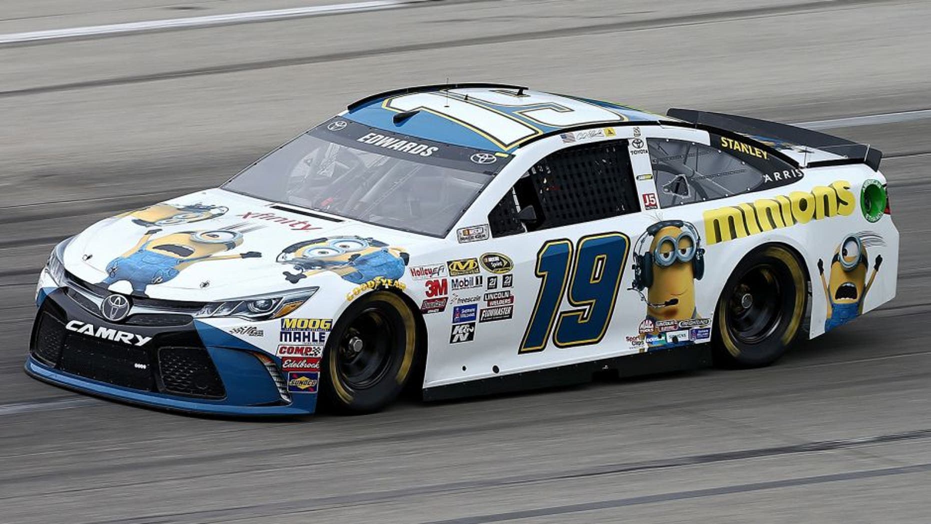 SPARTA, KY - JULY 10: Carl Edwards, driver of the #19 Comcast/Minions Toyota, practices for the NASCAR Sprint Cup Series Quaker State 400 Presented by Advance Auto Parts at Kentucky Speedway on July 10, 2015 in Sparta, Kentucky. (Photo by Brian Lawdermilk/NASCAR via Getty Images)