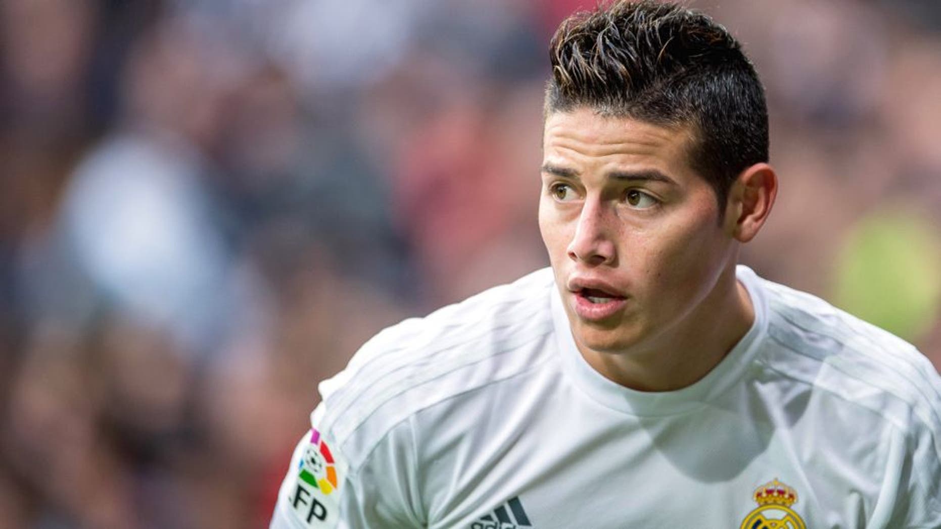 MADRID, SPAIN - DECEMBER 30: James Rodriguez of Real Madrid CF looks on during the Real Madrid CF vs Real Sociedad as part of the Liga BBVA 2015-2016 at Estadio Santiago Bernabeu on December 30, 2015 in Madrid, Spain. (Photo by Aitor Alcalde/Power Sport Images/Getty Images)