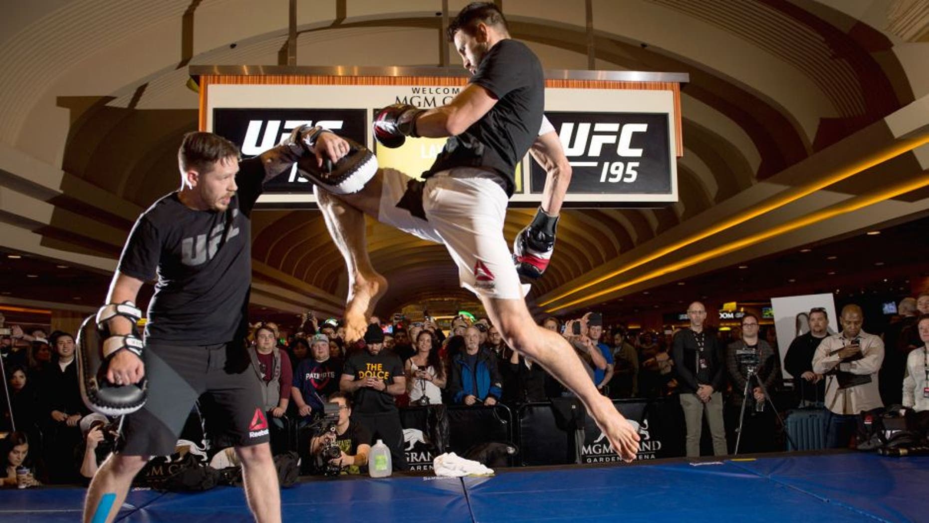 LAS VEGAS, NEVADA - DECEMBER 30: Carlos Condit holds an open training session for fans and media at the MGM Grand Hotel/Casino on December 30, 2015 in Las Vegas Nevada. (Photo by Brandon Magnus/Zuffa LLC/Zuffa LLC via Getty Images)
