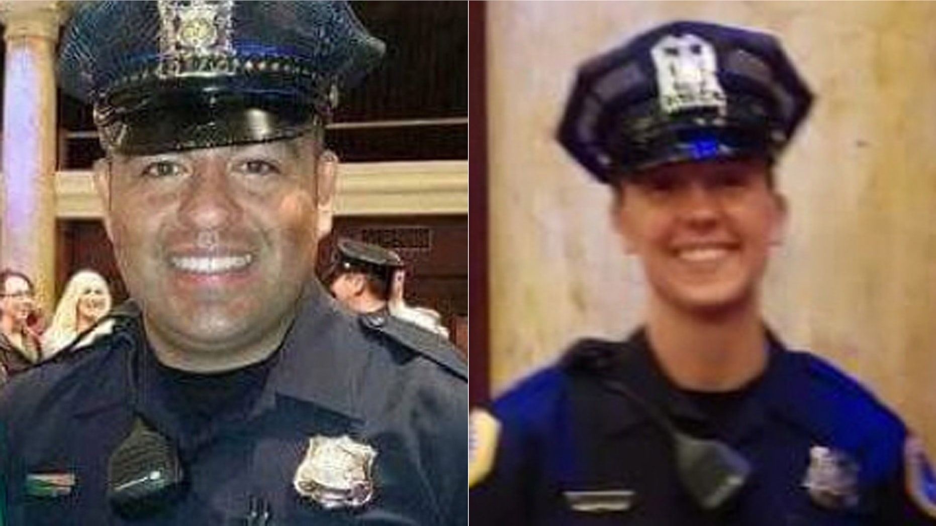 Des Moines officers Carlos Puente-Morales, left, and Susan Farrell.