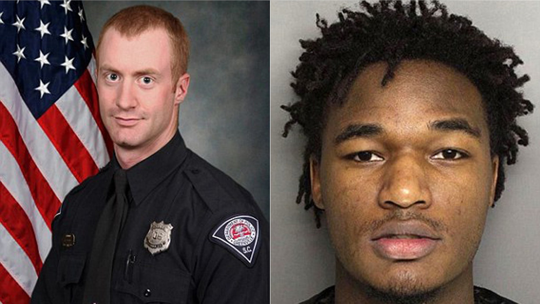 Greenville Police Officer Allen Jacobs, left; Deontea Perry Mackey, right, is the suspect Jacobs was pursuing.
