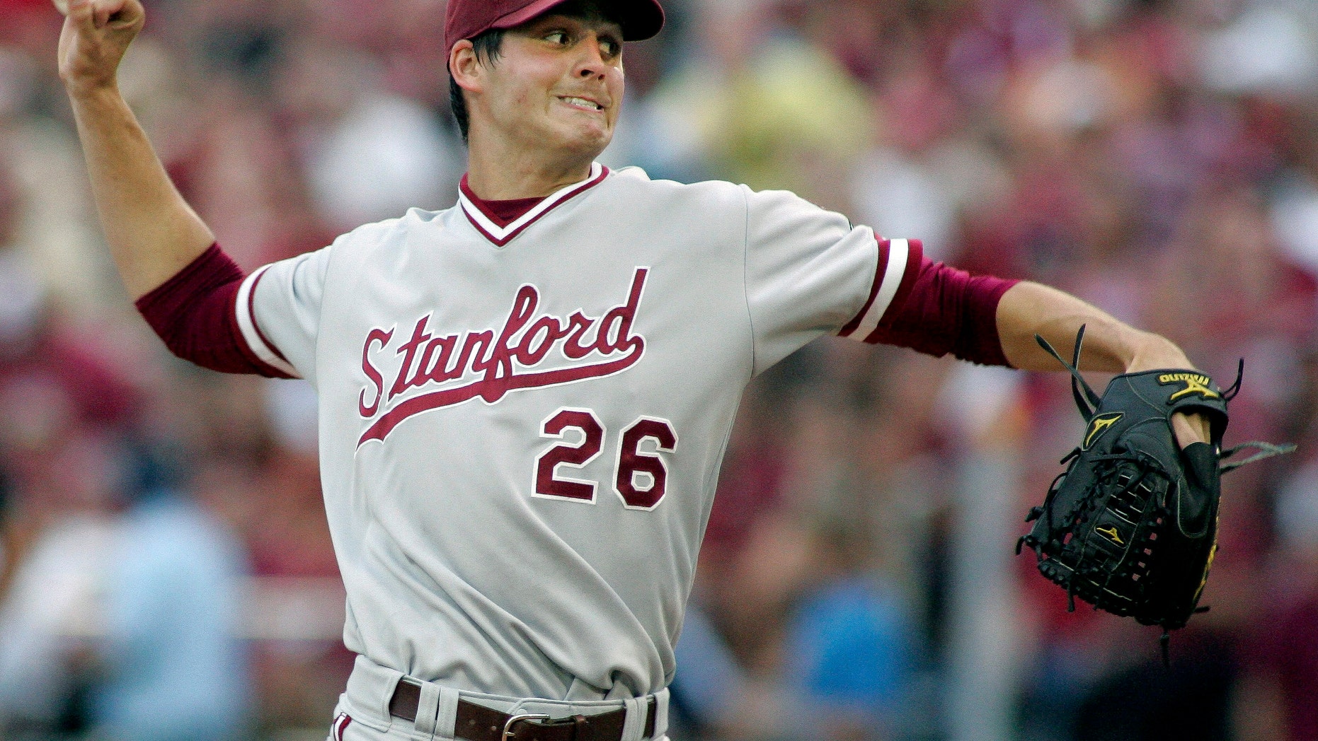 File - In this June 8, 2012, file phot, Stanford pitcher and first-round draft pick Mark Appel throws during a NCAA college baseball tournament super regional game against Florida State in Tallahassee, Fla. Appel chose to remain at Stanford for his senior season instead of signing with the Pittsburgh Pirates. (AP Photo/Phil Sears, file)