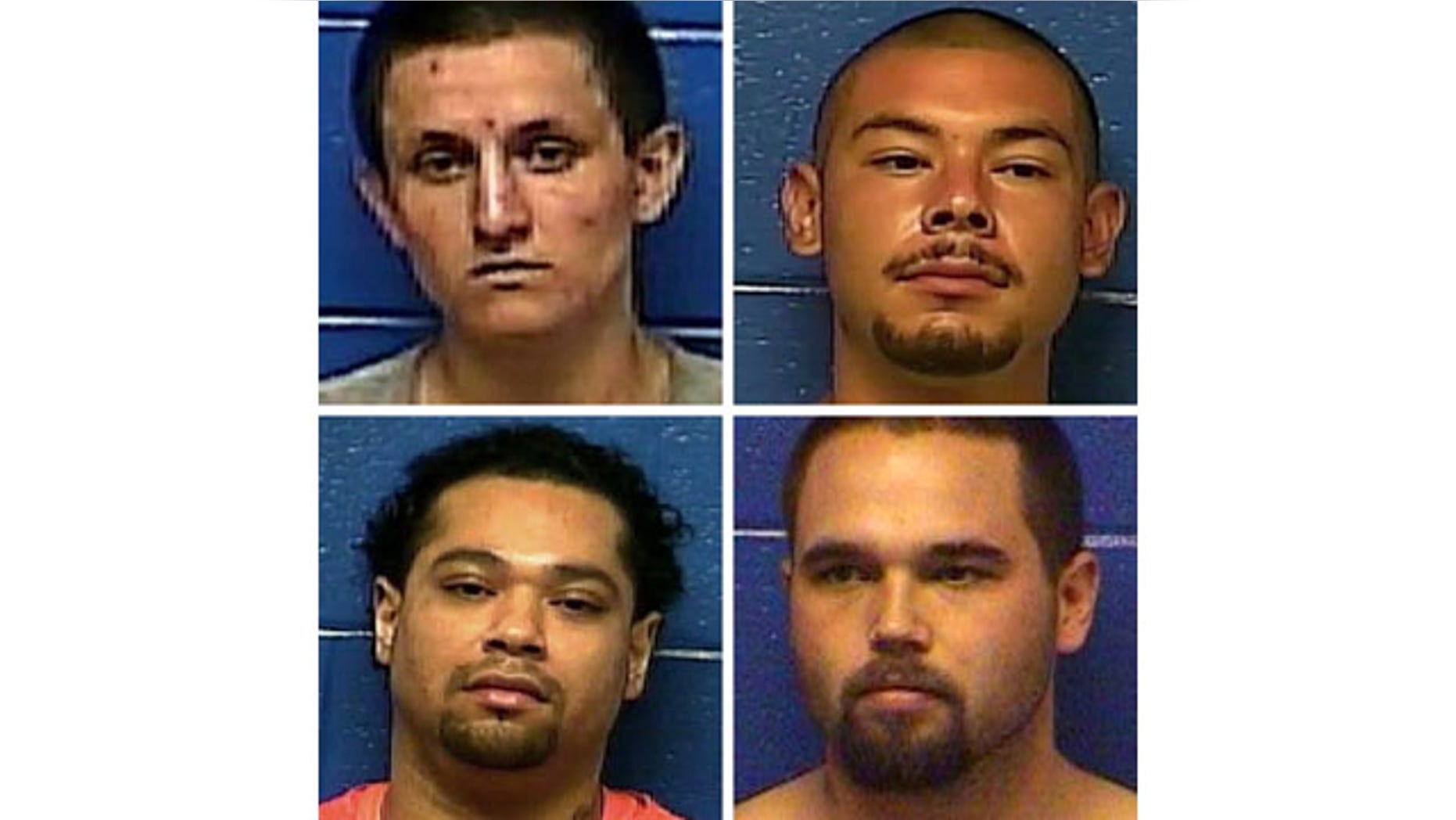 These photos show, clockwise from top left: Dylan Ray Three Irons, Prime Tounwin Brown, Triston Cheadle, and Anthony James Mendonca (Caddo County Sheriff's Office)
