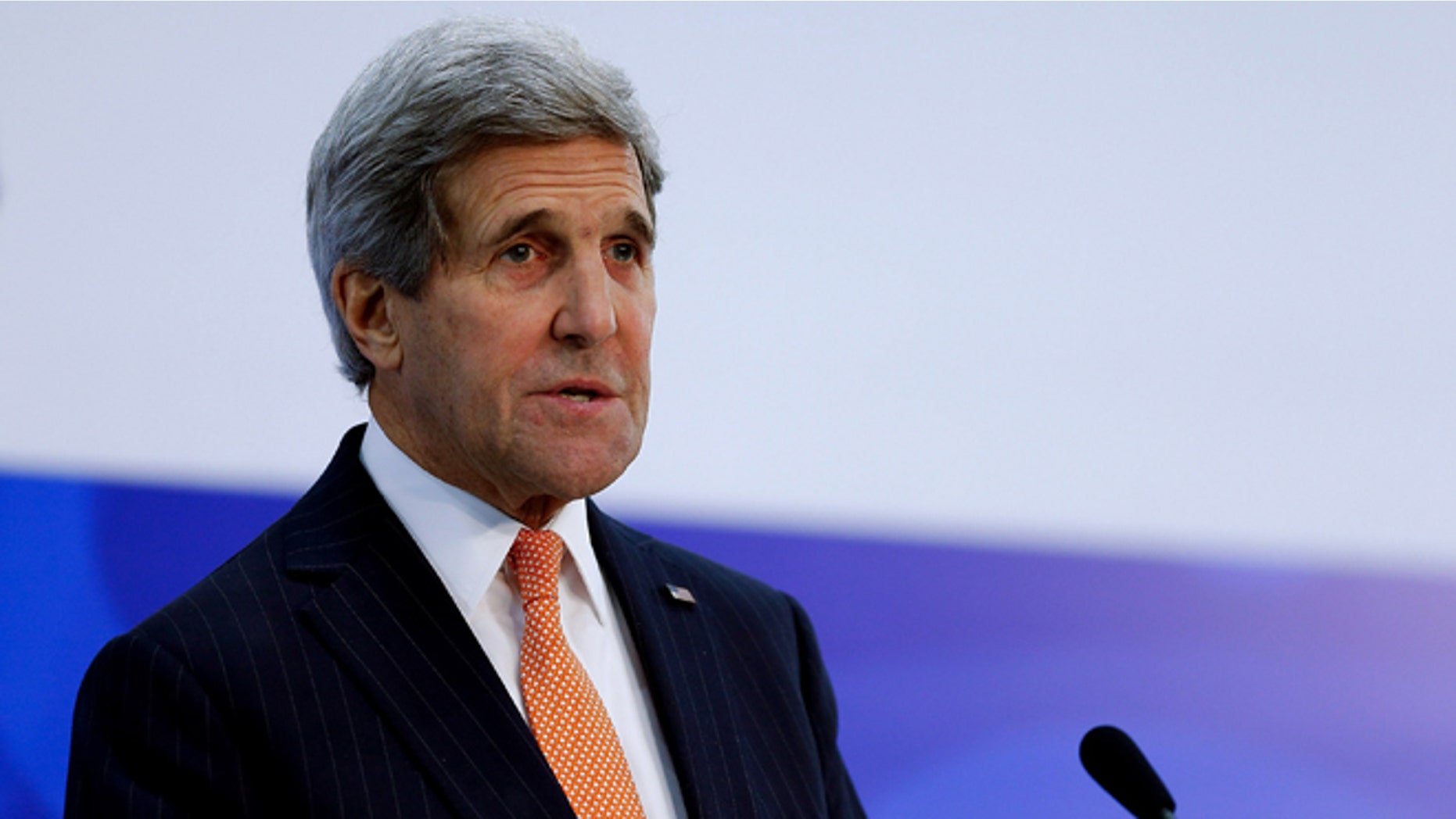 BEIJING, CHINA - NOVEMBER 08: U.S. Secretary of State John Kerry speaks during a press conference during the Asia-Pacific Economic Cooperation (APEC) Summit at the China National Convention Center on November 8, 2014, in Beijing, China. From November 7-11, the APEC 2014 Summit will bring together leaders and senior administration from 21 countries, with U.S. President Barack Obama and Russian President Vladimir Putin expected to attend. (Photo by Lintao Zhang/Getty Images)
