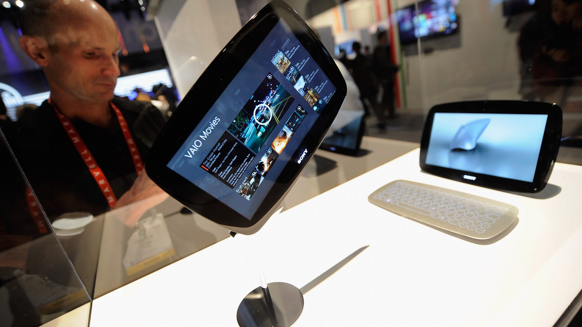 LAS VEGAS, NV - JANUARY 11: A prototype Sony Viao is on display at the Sony booth during the 2012 International Consumer Electronics Show at the Las Vegas Convention Center on January 11, 2012 in Las Vegas, Nevada. CES, the world's largest annual consumer technology trade show, runs through January 13 and features more than 3,100 exhibitors showing off their latest products and services to about 140,000 attendees. (Photo by Kevork Djansezian/Getty Images)