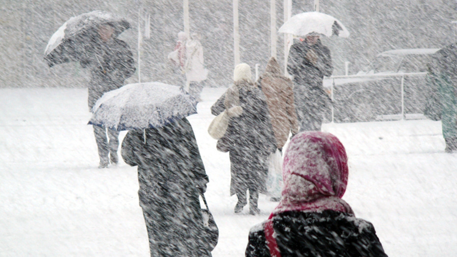 People in snowstorm