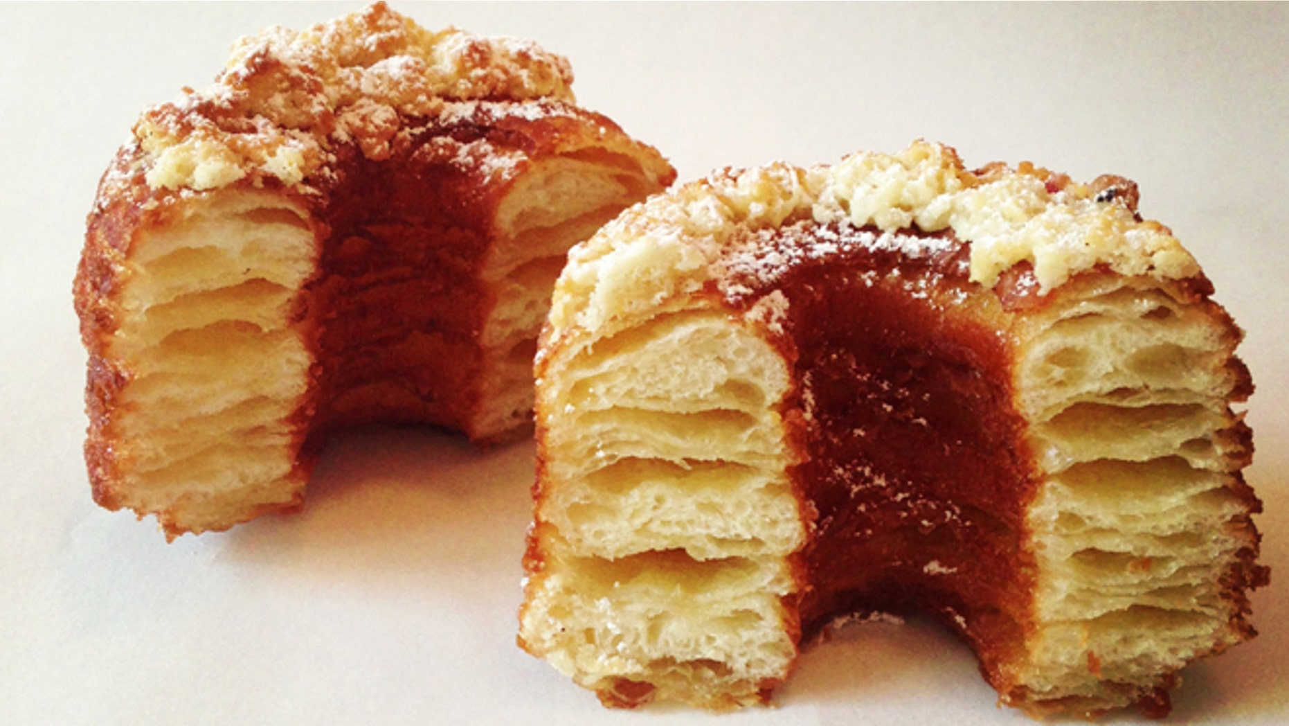 The original Cronut is flavored with crystallized sugar, Tahitian vanilla-flavored ganache and finished off with a rose glaze.