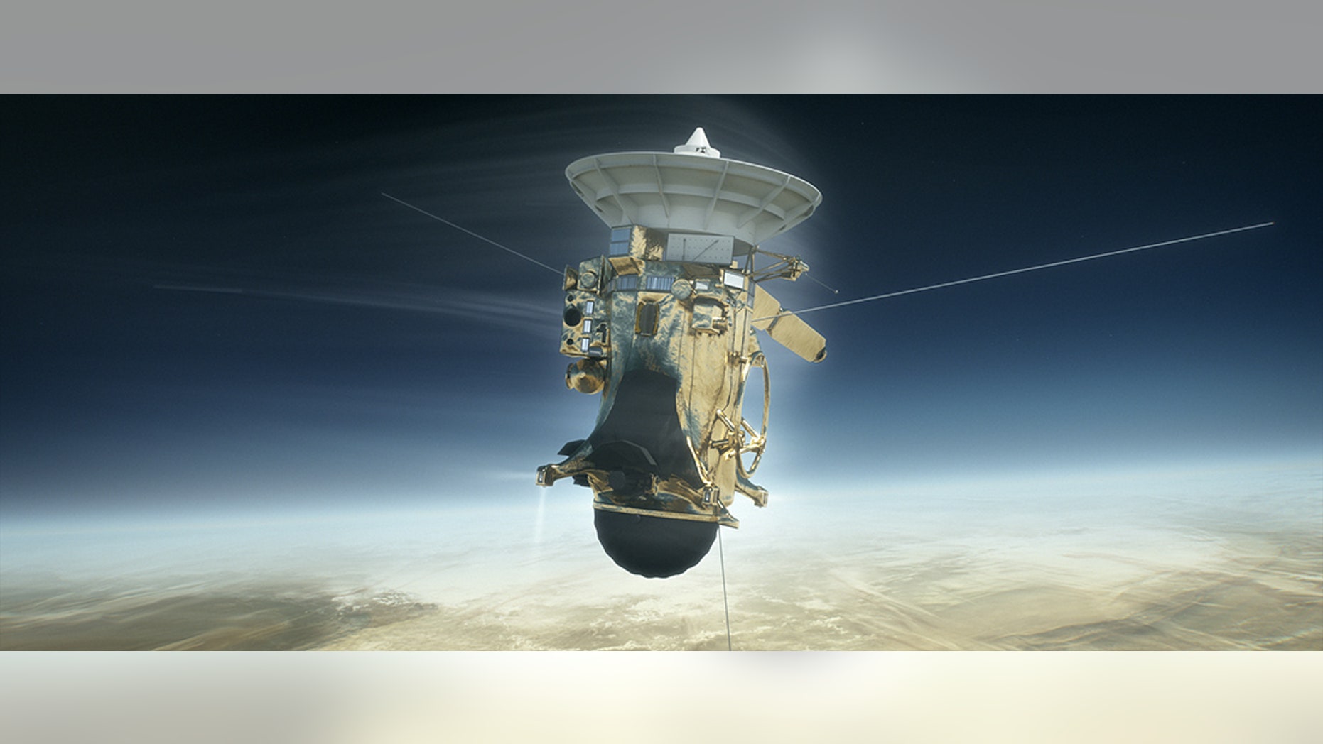 Artist's impression of NASA's Cassini spacecraft plunging into Saturn's atmosphere on Sept. 15, 2017.