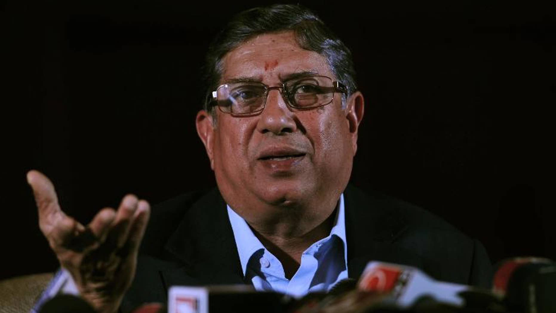 President of the Board of Control for Cricket in India (BCCI) N. Srinivasan pictured in Kolkata on May 26, 2013.