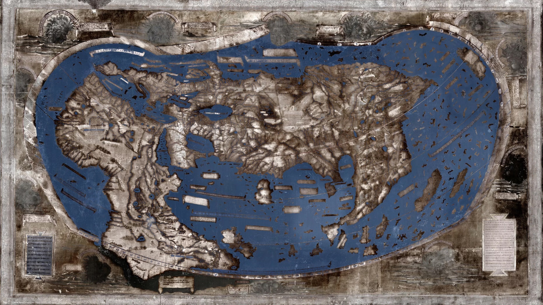 The researchers used multispectral imaging to reveal the images and text on the map. Credit: Image by Lazarus Project / MegaVision / RIT / EMEL, courtesy of the Beinecke Rare Book and Manuscript Library