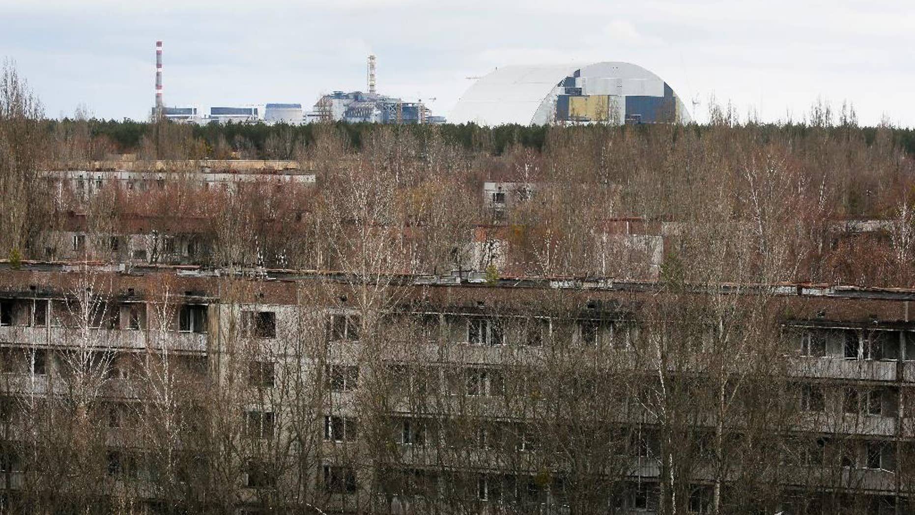 March 23, 2016: Abandoned apartment buildings in the town of Pripyat near Chernobyl, Ukraine.