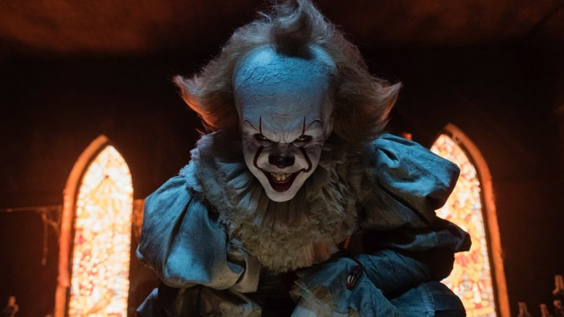 Bill Skarsgard stars as Pennywise the clown in "It," a new horror film based on a Stephen King novel.