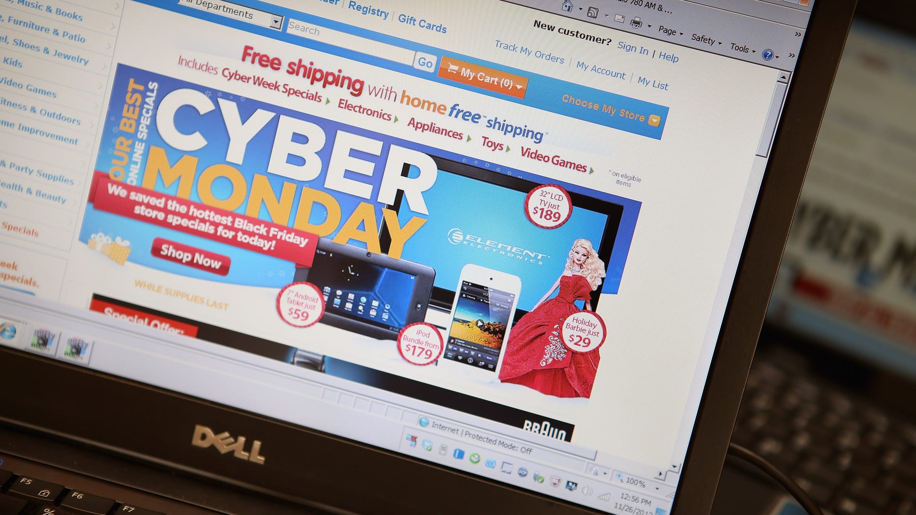 CHICAGO, IL - NOVEMBER 26: In this photo illustration, a retailer advertises Cyber Monday deals on their websites on November 26, 2012 in Chicago, Illinois. Americans are expected to spend $1.5 billion while shopping online today, up 20 percent from last year. (Photo Illustration by Scott Olson/Getty Images)