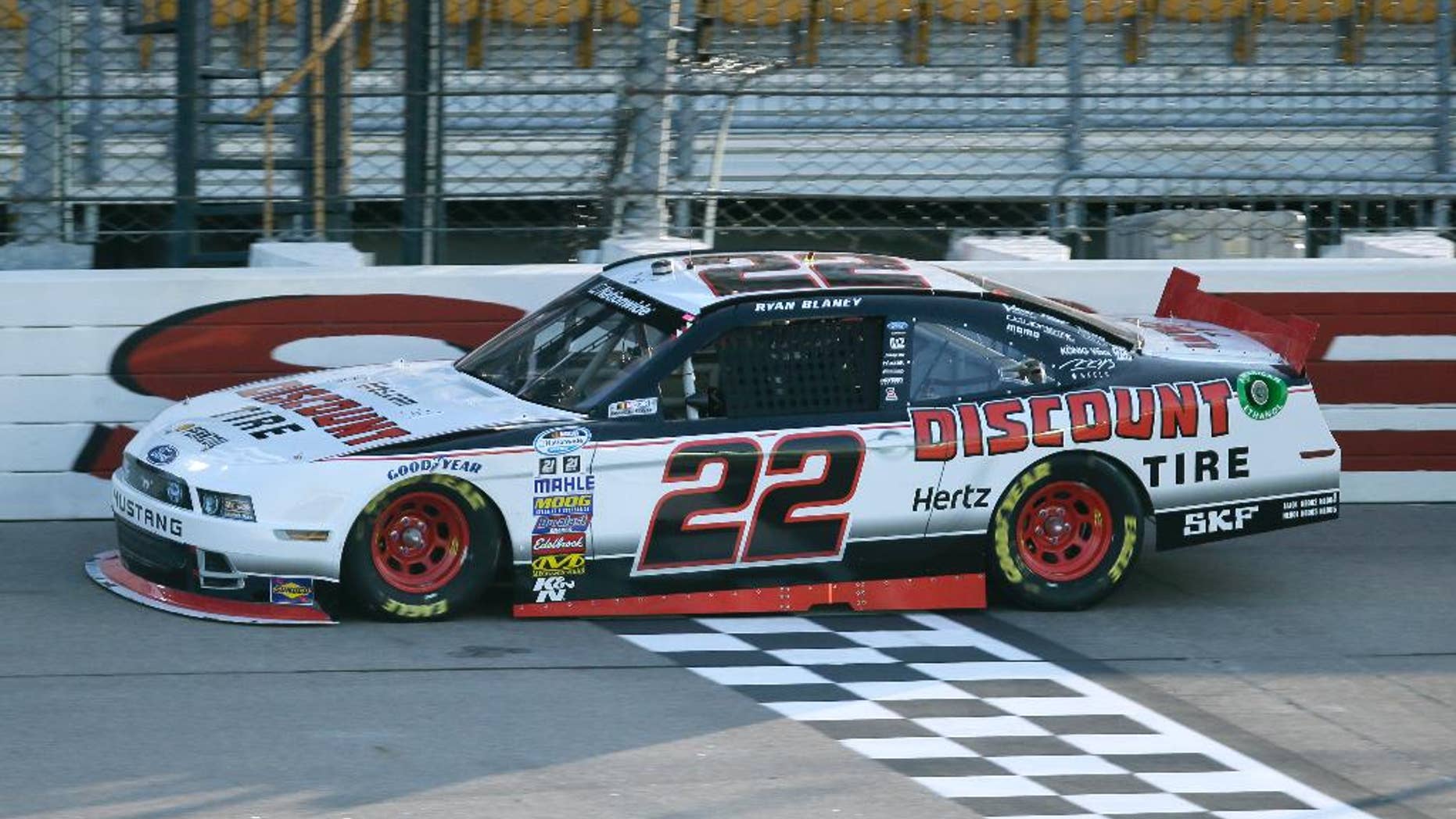 Ryan Blaney drives during qualifying for the NASCAR Nationwide series auto race, Saturday, May 17, 2014, at Iowa Speedway in Newton, Iowa. (AP Photo/Charlie Neibergall)