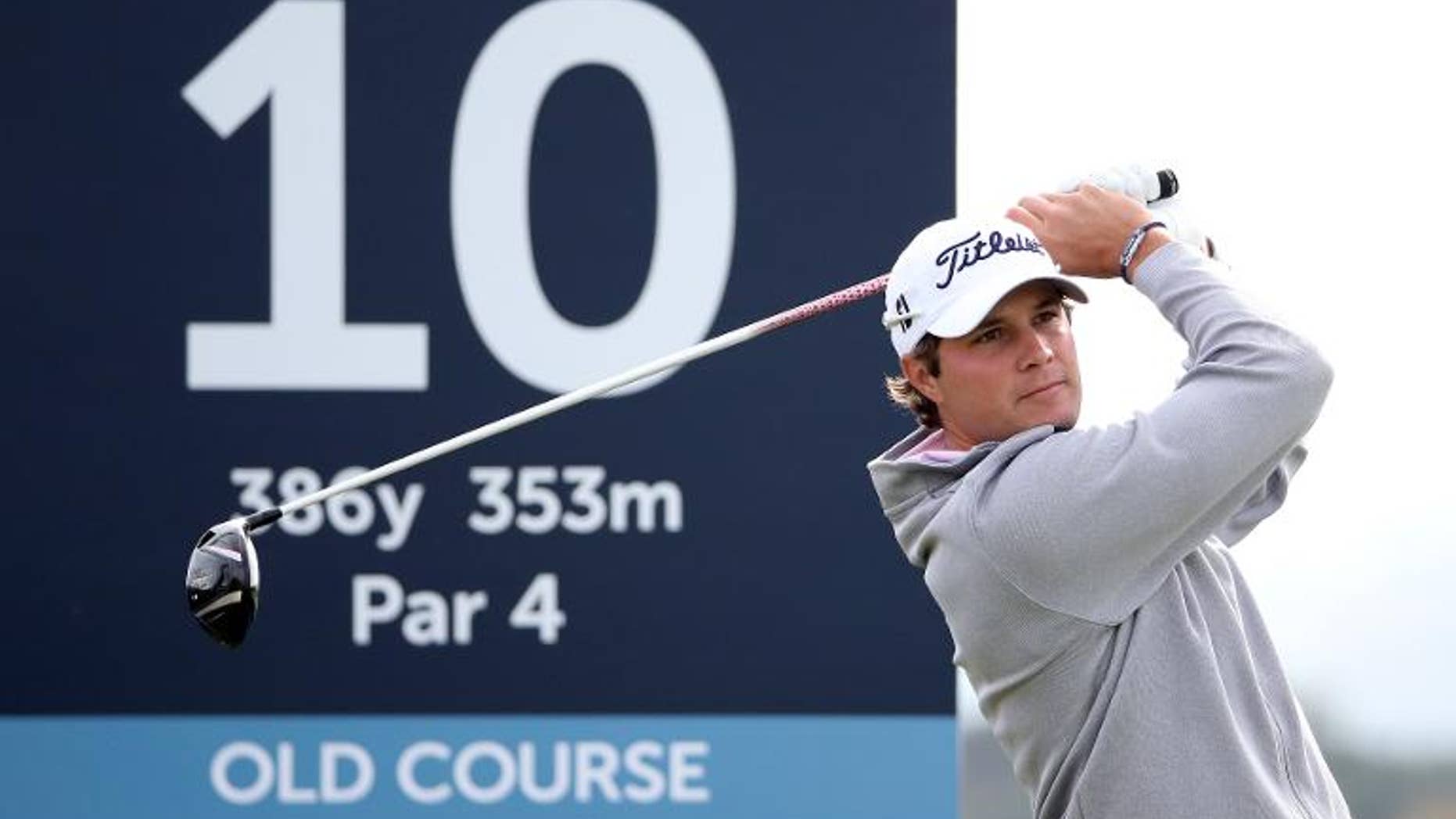 US golfer Peter Uihlein plays a shot during The Alfred Dunhill Links Championships golf competition at The Old Course at St Andrews, Fife, Scotland on September 28, 2013.