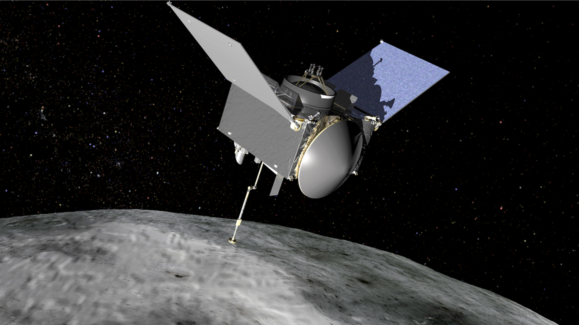 NASA's Origins, Spectral Interpretation, Resource Identification, Security-Regolith Explorer (OSIRIS-REx) spacecraft, the first U.S. mission to sample an asteroid, will travel to the near-Earth asteroid Bennu, arriving in 2018, to survey the surface, retrieve at least 60 grams (2.1 ounces) of surface material, and return it to Earth in 2023 for study.