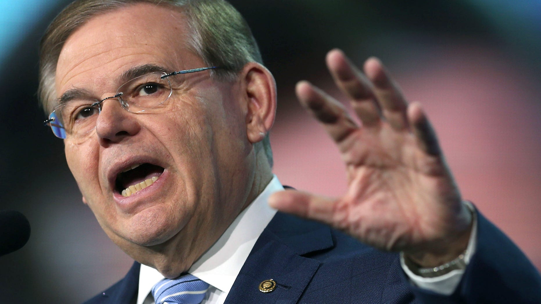 WASHINGTON, DC - MARCH 05: U.S. Sen. Robert Menendez (D-NJ) addresses the American Israel Public Affairs Committee's annual policy conference at the Washington Convention Center March 5, 2013 in Washington, DC. Sen. Menendez boldly confirmed the political, historical and military ties between the United States and Israel. It was reported that the Dominican Republic escort who claimed Menendez paid her for sex has recanted her story and was paid to make the statement. (Photo by Mark Wilson/Getty Images)